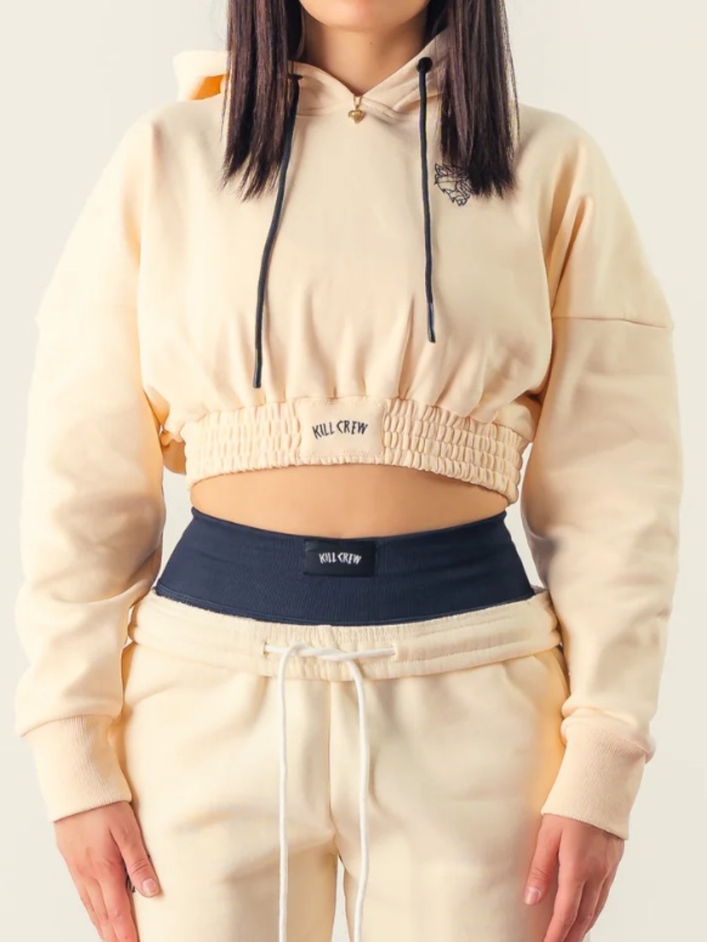Kill Crew Cropped Hoodie in Cream Sz M